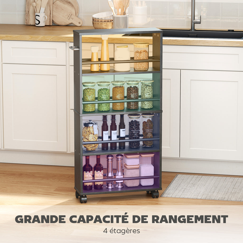 Chariot de rangement à 4 niveaux, desserte à roulettes avec poignées, desserte étroite, 45 x 15 x 91 cm, noir-3
