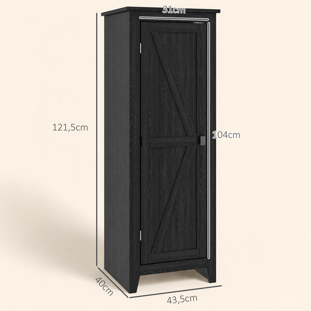 Armoire de Rangement sur Pieds buffet cuisine avec 2 étagères réglables 120H cm noir-2