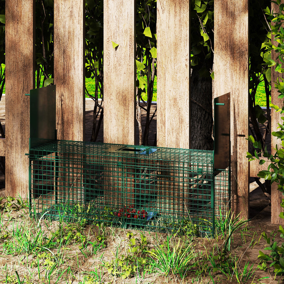 Cage attrape animaux nuisibles acier 2 entrées dim. 80 x 25 x 30 cm vert foncé-8