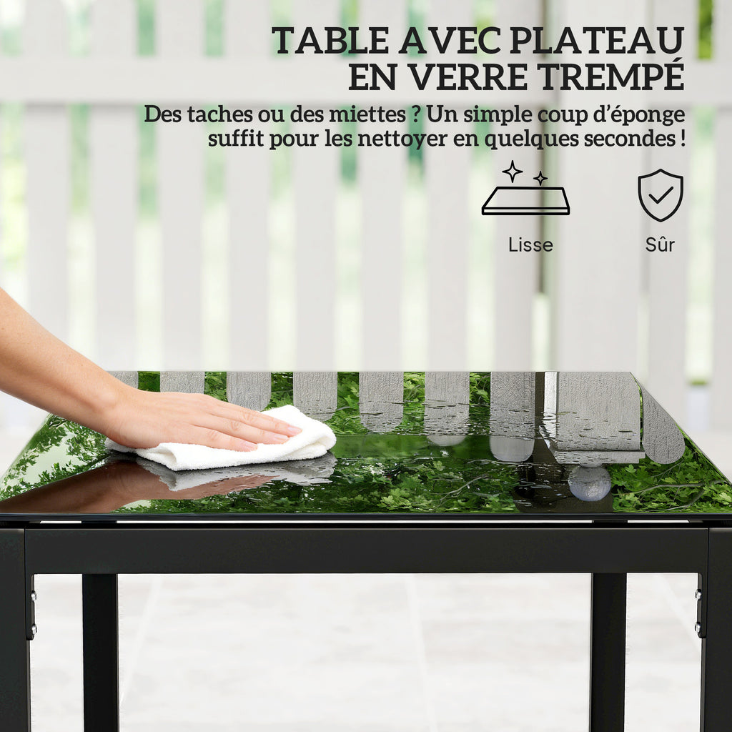 Salon de jardin extérieur en résine tressée 2 personnes, table de jardin avec 2 chaises, plateau en verre trempé, marron-6