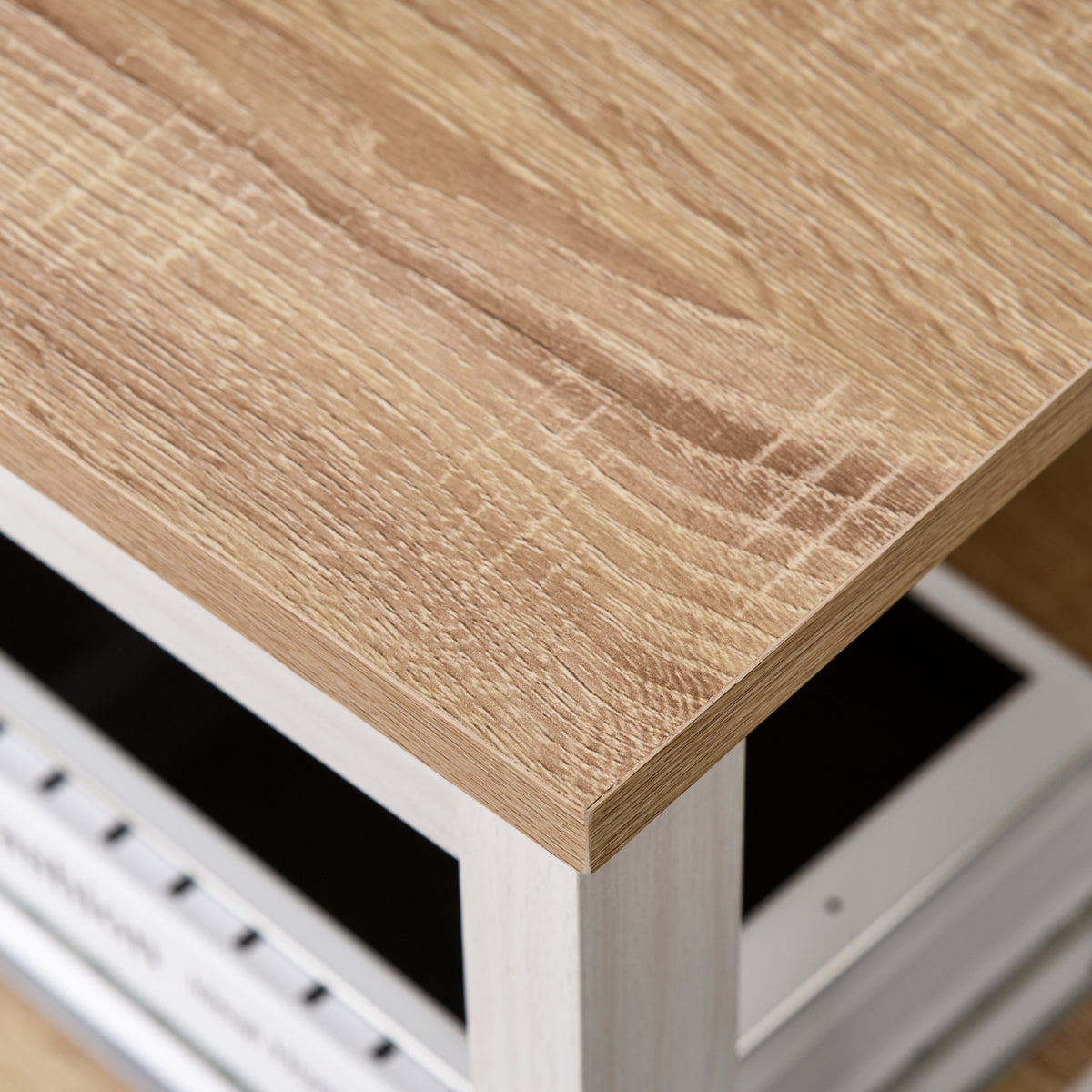 Bureau Informatique multimédia dim. 110L x 48l x 76H cm 2 étagères latérales MDF E1 chêne Clair Blanc-6