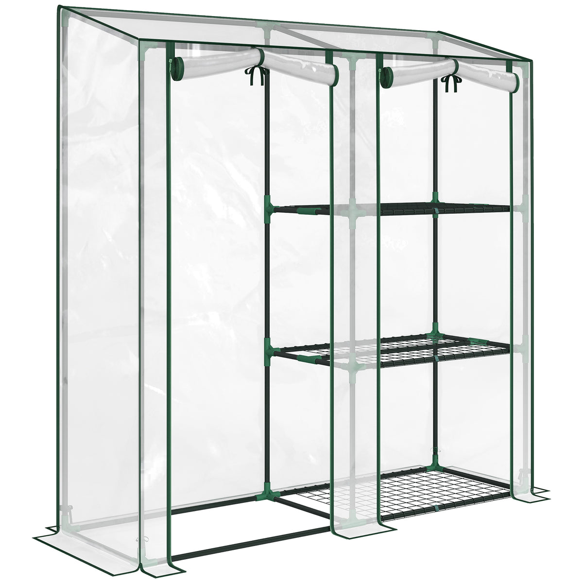 Serre de Jardin avec étagères 3 niveaux, Petite Serre en Bâche PVC et Châssis Acier, 2 Portes Roulantes, Transparent-0
