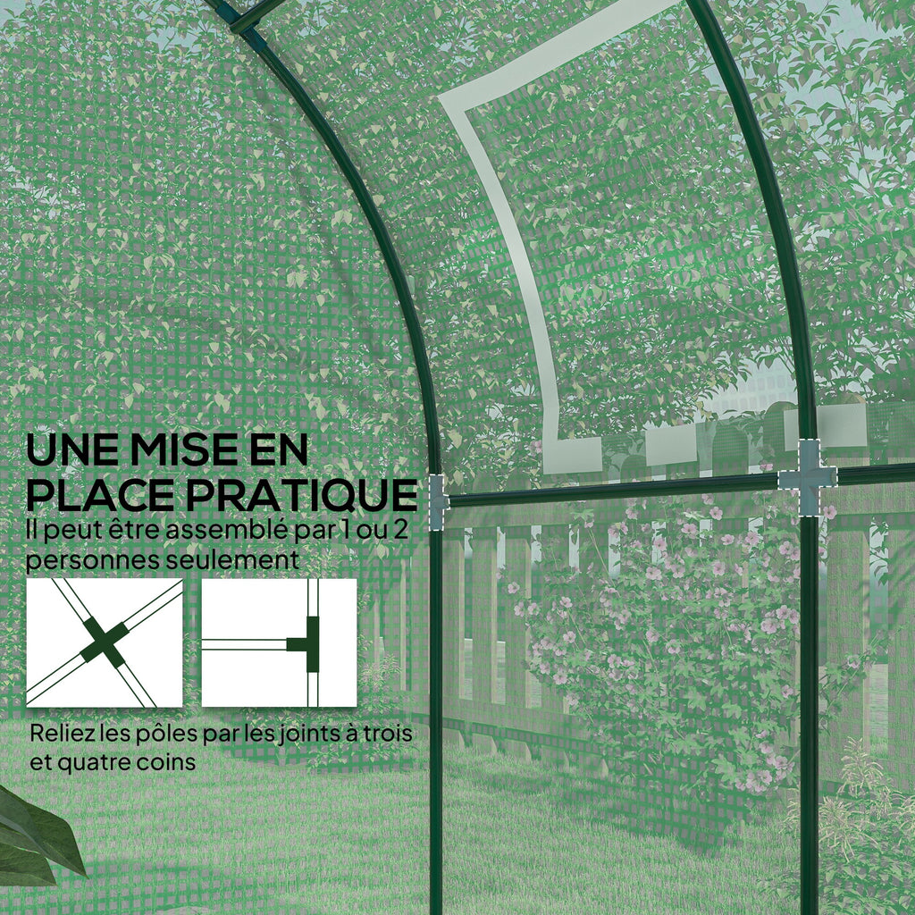 Serre tunnel de jardin 3,24m², serre de jardin tunnel porte et fenêtre enroulables, bâche PE, 180 x 180 x 200 cm, verte-6