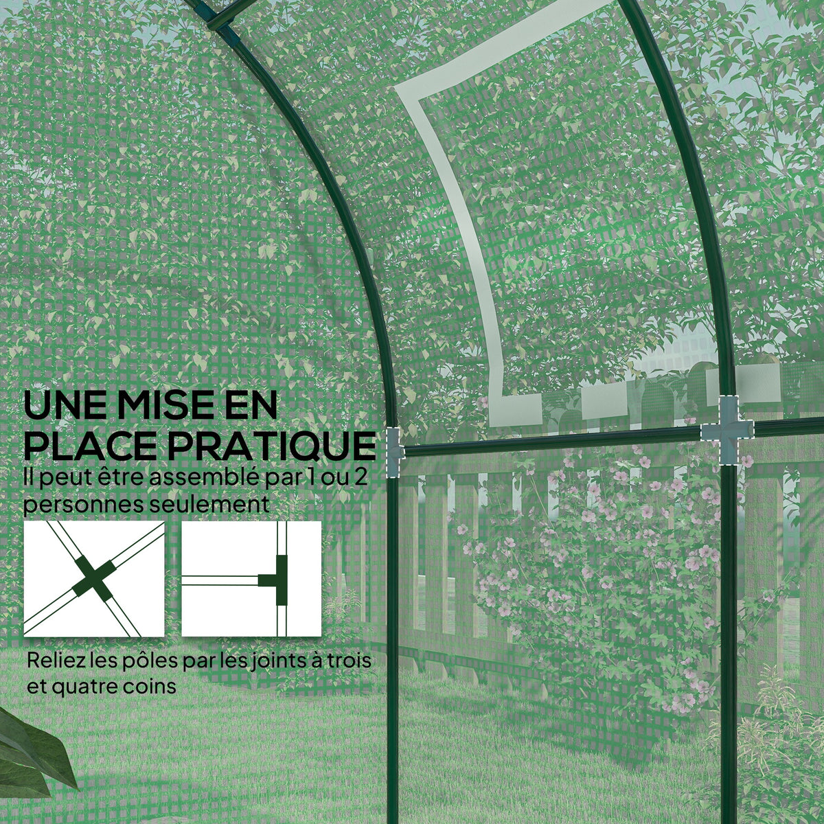 Serre tunnel de jardin 3,24m², serre de jardin tunnel porte et fenêtre enroulables, bâche PE, 180 x 180 x 200 cm, verte-6