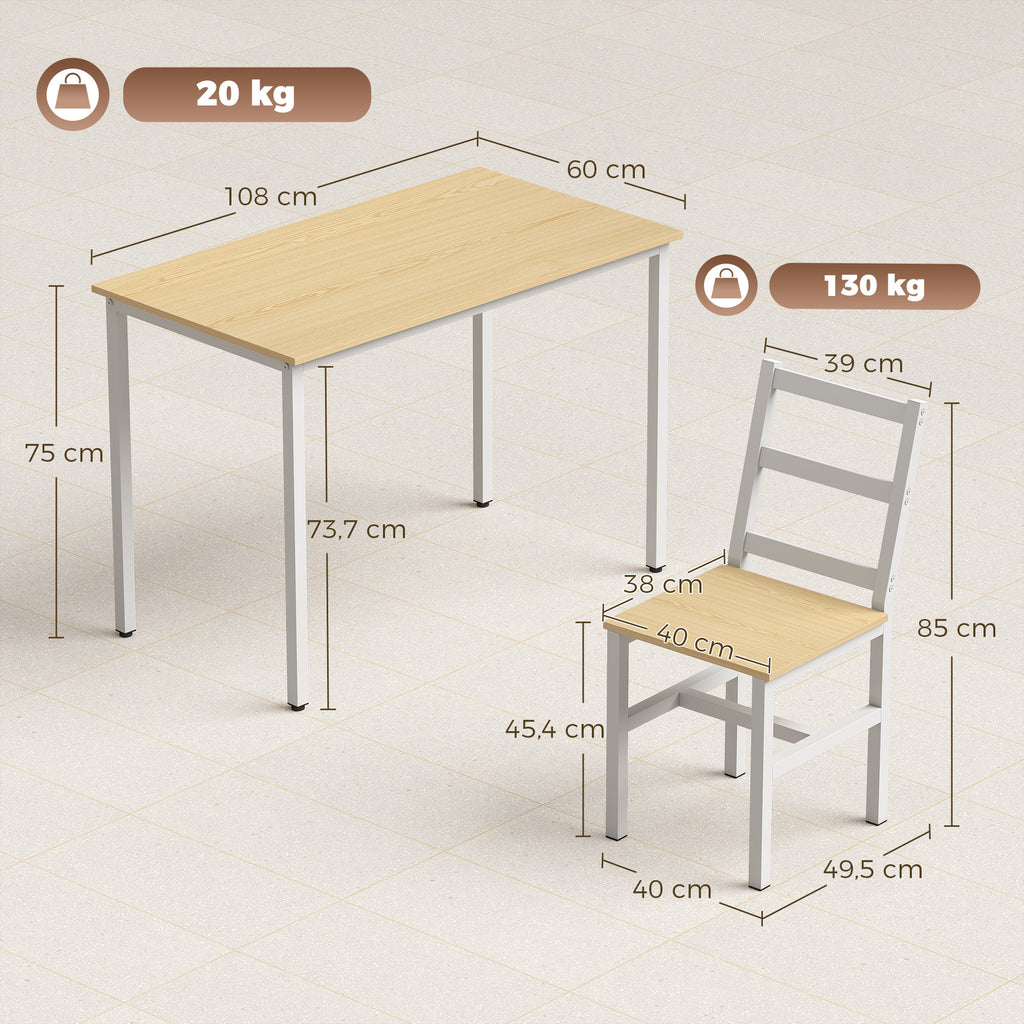 Ensemble Table Salle à Manger avec 4 Chaises, Table Rectangulaire 108 cm, Chaises à Dossier à Lattes, Chêne et Blanc-2