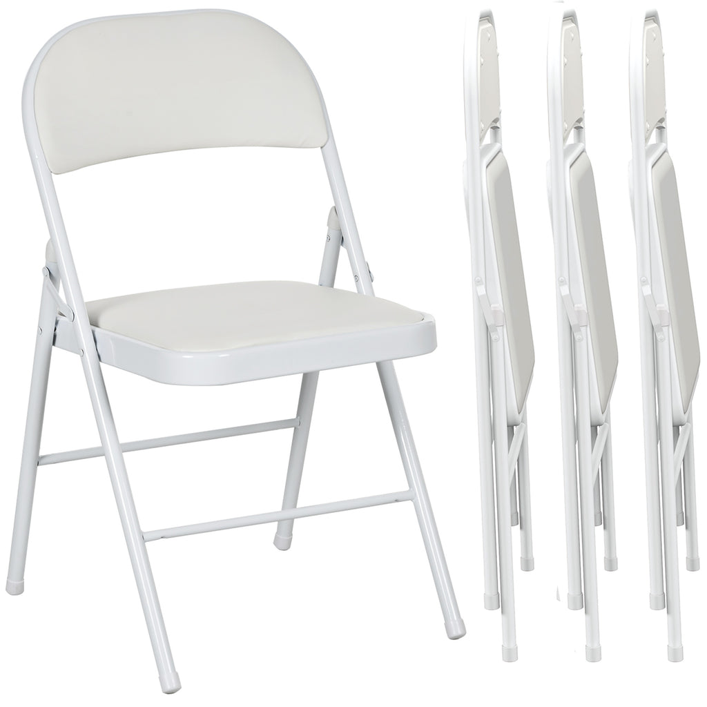 Lot de 4 chaises pliantes chaises de salle à manger portables cadre en acier dim. 45l x 46P x 78H cm blanc-0