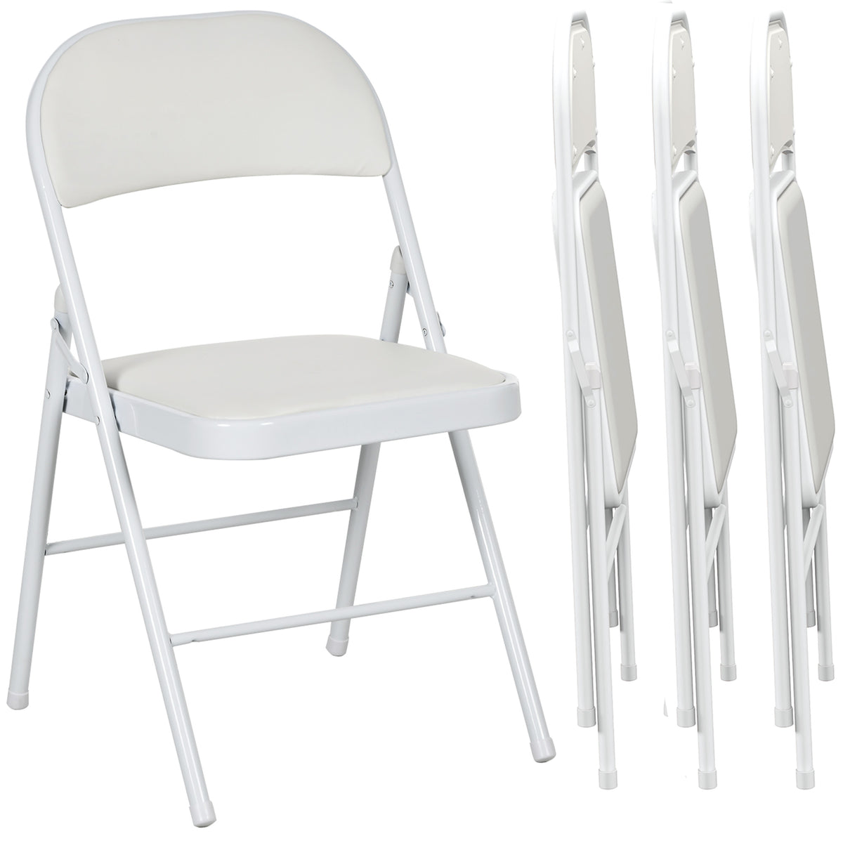 Lot de 4 chaises pliantes chaises de salle à manger portables cadre en acier dim. 45l x 46P x 78H cm blanc-0