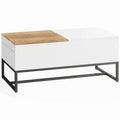Table Basse Extensible avec Plateau Coulissant, Table de Salon avec Rangement Caché et Pieds en Acier, Blanc-0
