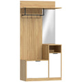 Meuble d'entrée 6 en 1, vestiaire d'entrée avec banc à chaussures rabattable, miroir, 80x36x168cm, chêne-0