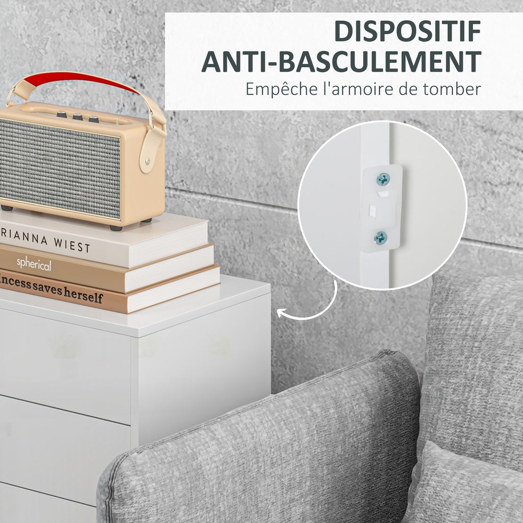 Commode Buffet Meuble de Rangement 2 tiroirs 2 Portes avec étagère 79 x 36 x 74 cm Blanc brillant-6