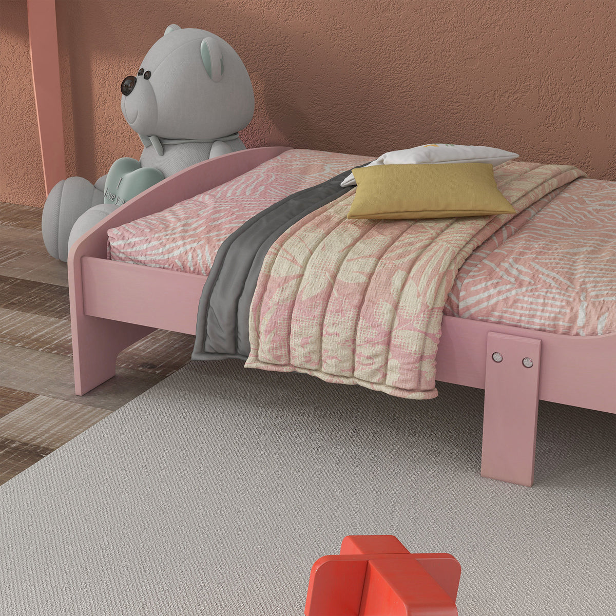 Lit pour enfant 3-6 ans avec barrières de sécurité et motifs dim. 77 x 143 x 60 cm sommier à lattes inclus - rose-8
