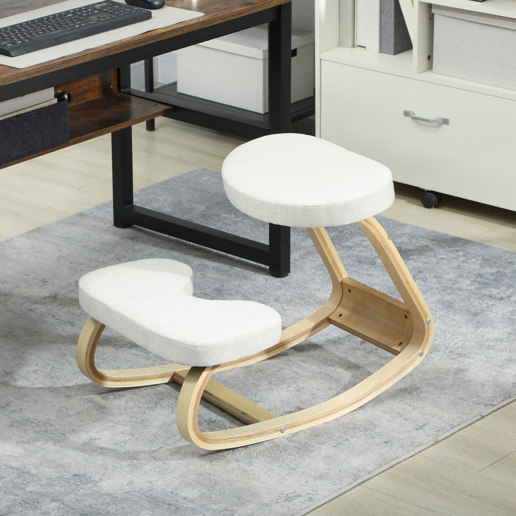 Siège assis genoux, siège ergonomique en bois à bascule, chaise à genoux pour bureau à domiciles, crème-7