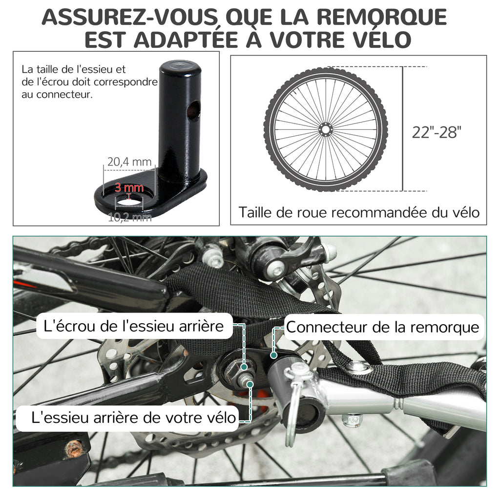 Remorque velo pour chien animaux avec drapeau et 8 reflecteurs blanc et noir-8