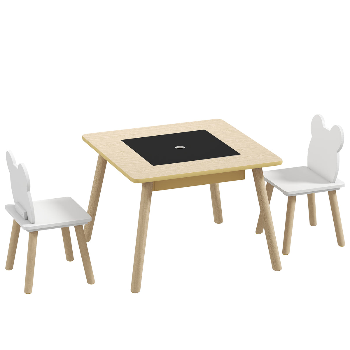 Ensemble 1 table et 2 chaise 3 pièces pour enfants avec plateau réversible espace de rangement bois naturel-0