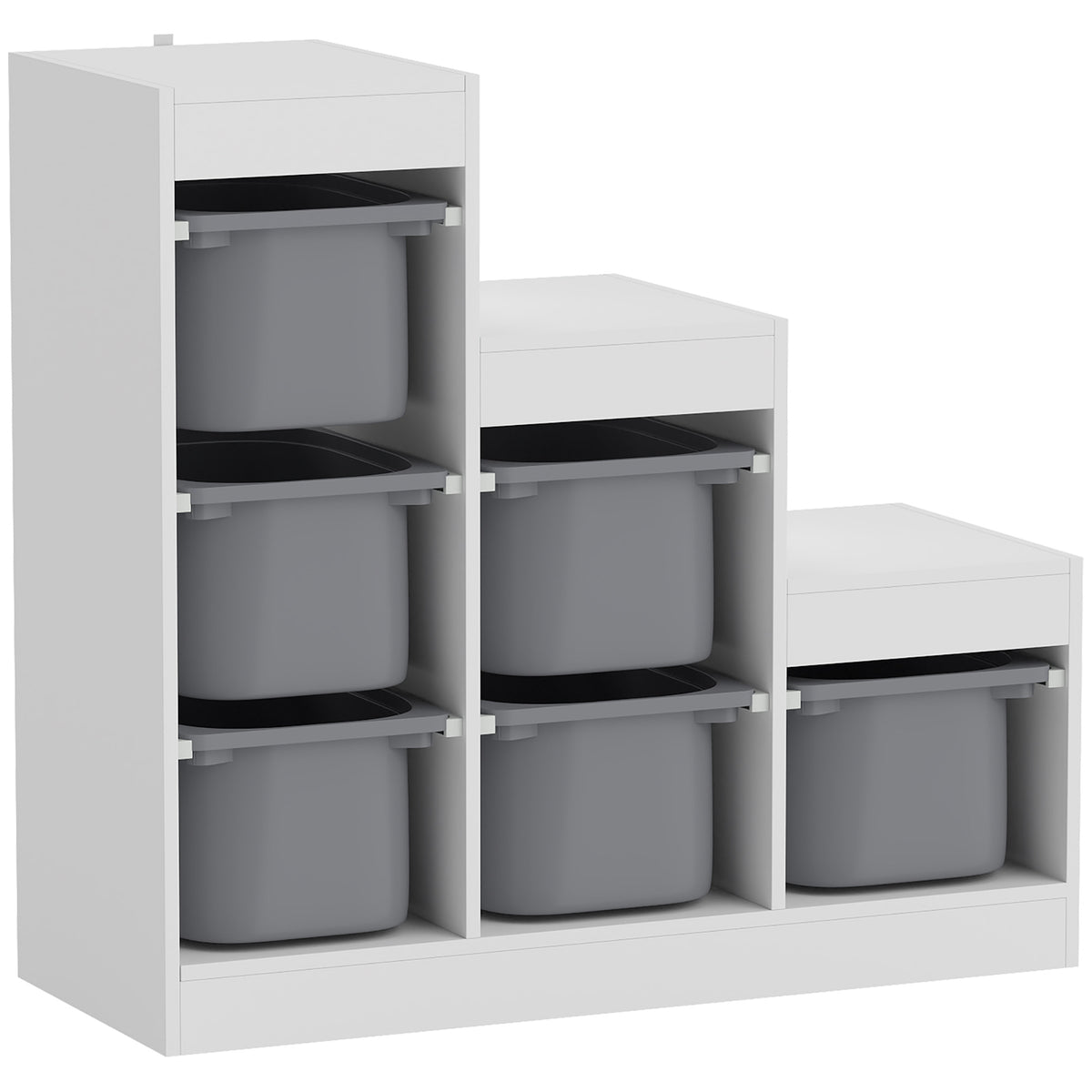 Meuble de rangement pour jouets des enfants avec 6 bacs amovibles, 3 niveaux de rangement, 96 x 38,5 x 90, gris-0