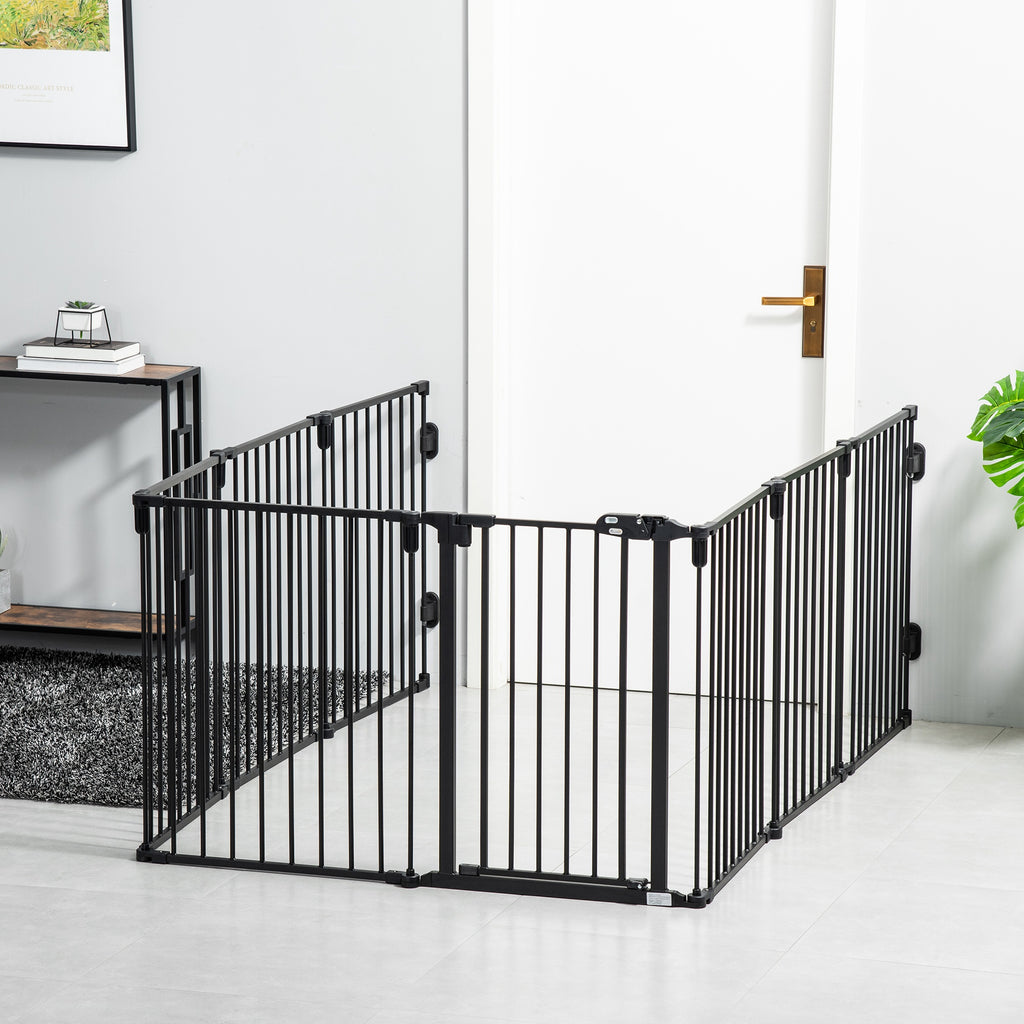 Barrière de Sécurité pour Cheminée, Parc Enclos Chien Pliable Modulable 8 Panneaux avec Porte, sans Perçage-9