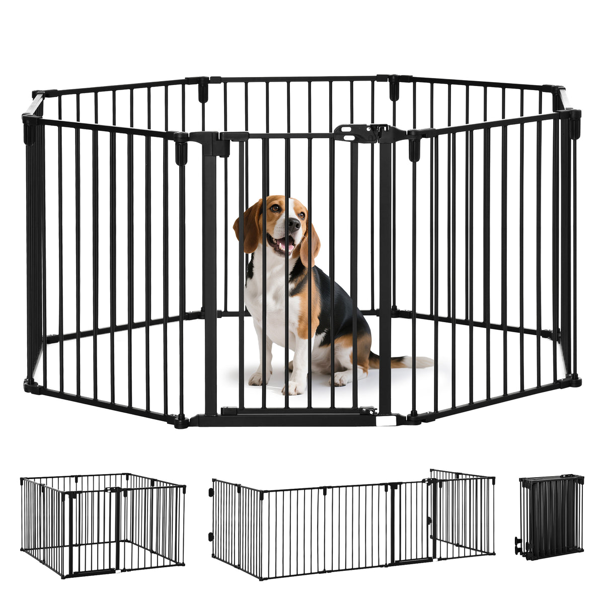 Barrière de Sécurité pour Cheminée, Parc Enclos Chien Pliable Modulable 8 Panneaux avec Porte, sans Perçage-0