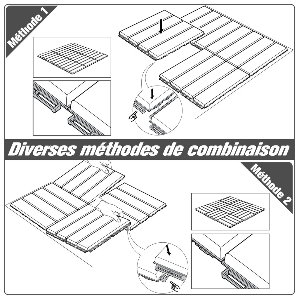 Caillebotis - Dalles terrasse - Lot de 18 - emboîtables, Installation très Simple - Petits Carreaux Composite Plastique-5