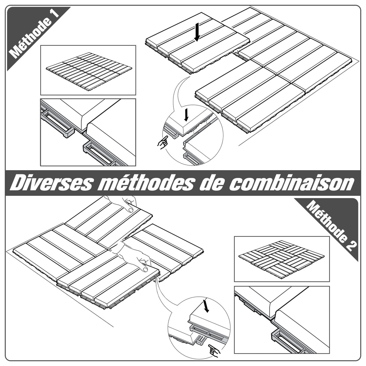 Caillebotis - Dalles terrasse - Lot de 18 - emboîtables, Installation très Simple - Petits Carreaux Composite Plastique-5