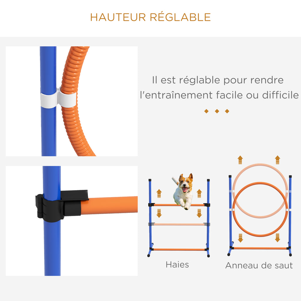 Kit d'agilité pour chien 4 pièces avec slalom, anneau de saut, haies, kit de dressage, sac de transport-3