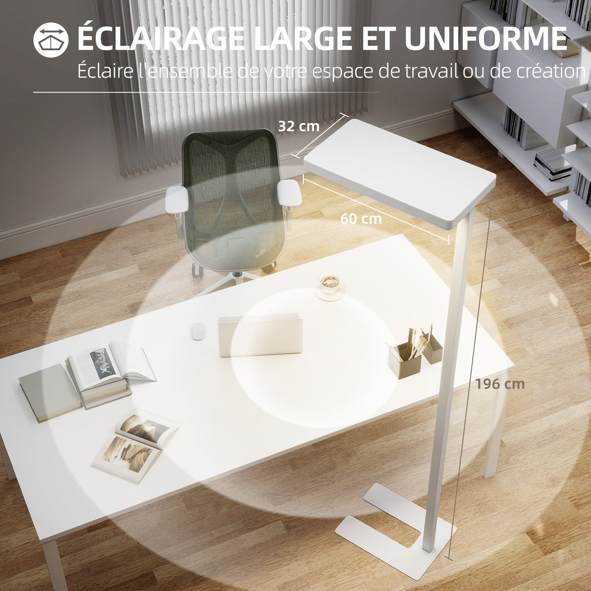 Lampadaire sur pied salon LED dimmable spectre complet pour le soin des yeux télécommande 60 x 32 x 196 cm blanc-5