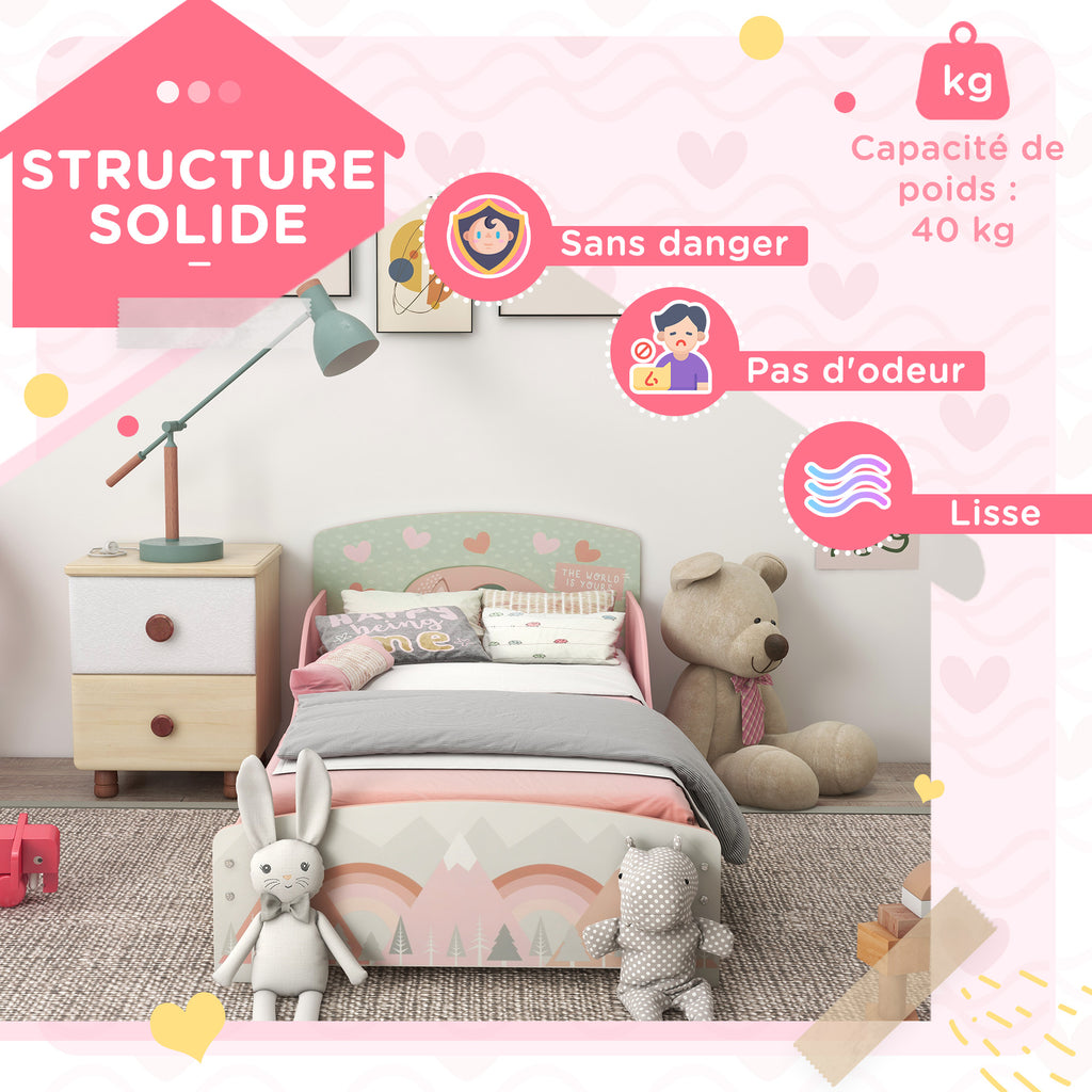 Lit pour enfant 3-6 ans avec barrières de sécurité et motifs dim. 77 x 143 x 60 cm sommier à lattes inclus - rose-5