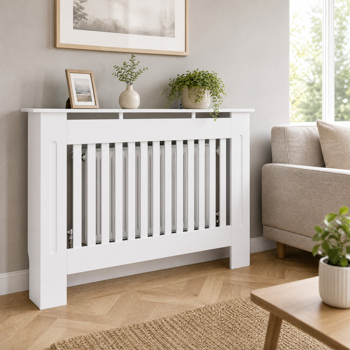 Cache-radiateur couverture radiateur Design couverture radiateur Panneau Cabinet 112L x 19l x 81H cm MDF Blanc-1