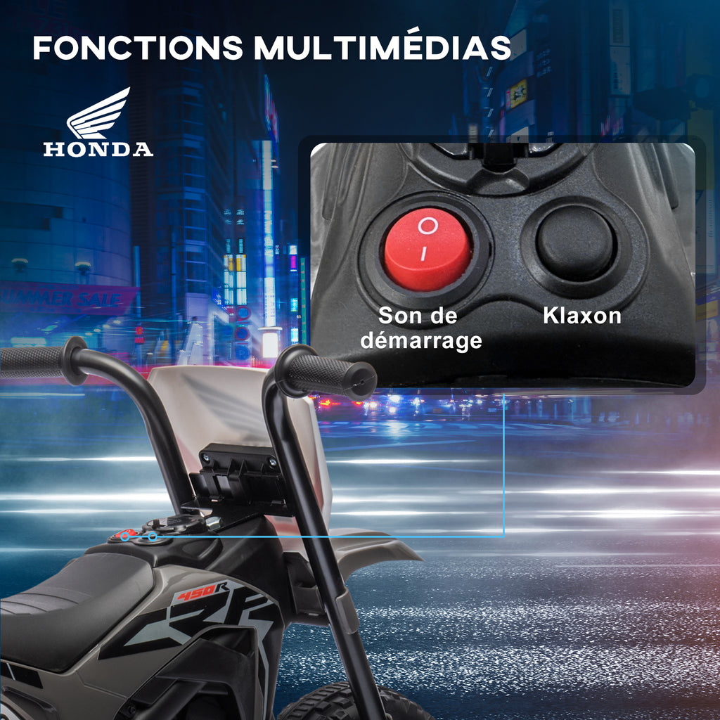Moto cross éléctrique pour enfant licence Honda CRF450RL 3 roues batterie 6V enfants 18-36 mois gris-4