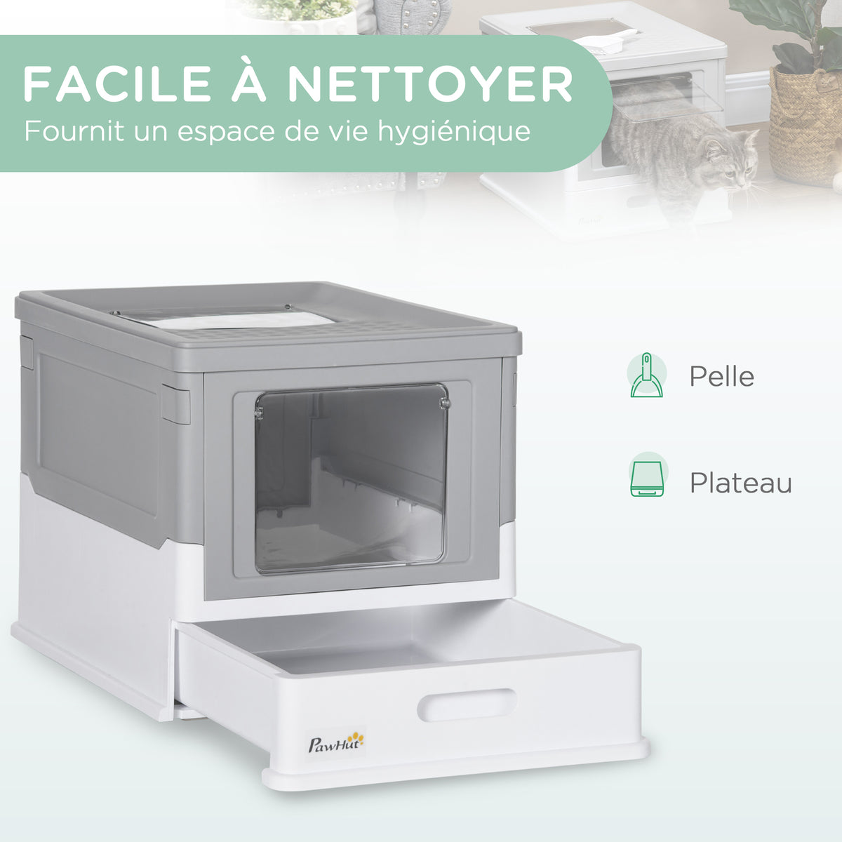 Lot de 2 maisons de toilette pour chat pliable double porte battante et supérieure pelle fourni 47,5 x 35,5 x 36,7 cm-3