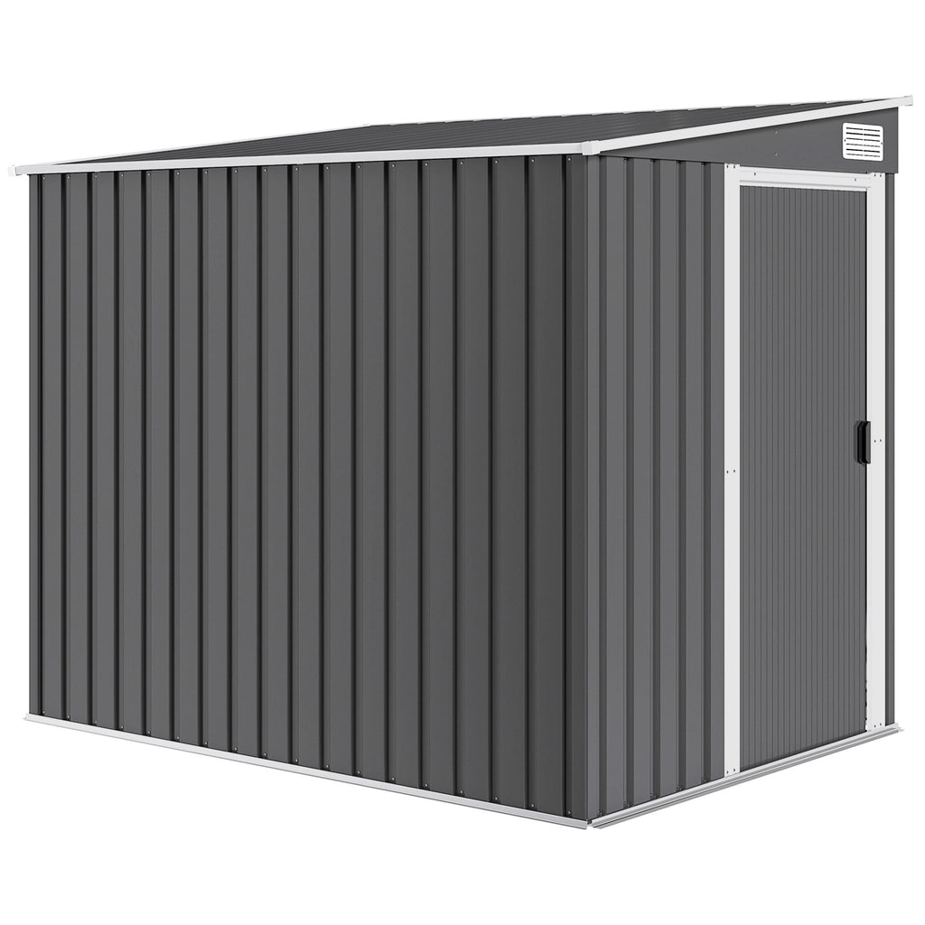 Abri de jardin 2,81 m² avec fondation, abri à outils extérieur adossé en acier galvanisé, 154x206,5x181cm, gris foncé-0