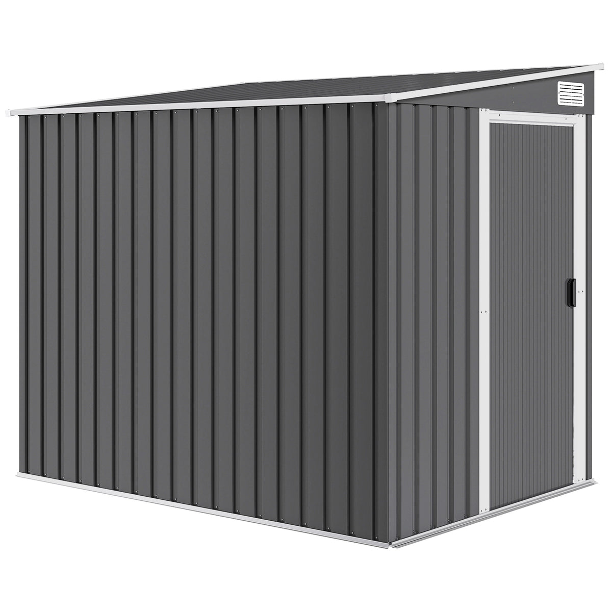 Abri de jardin 2,81 m² avec fondation, abri à outils extérieur adossé en acier galvanisé, 154x206,5x181cm, gris foncé-0