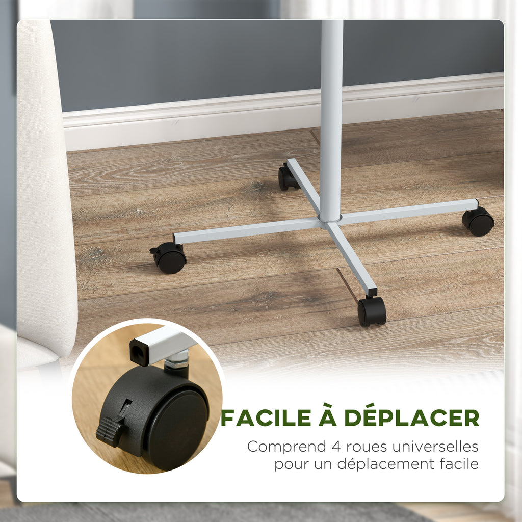 Mangeoire à oiseaux sur pied avec 4 roulettes perchoir 2 bols amovibles plateau rond acier inoxydable Ø 60 x 138H cm blanc-4