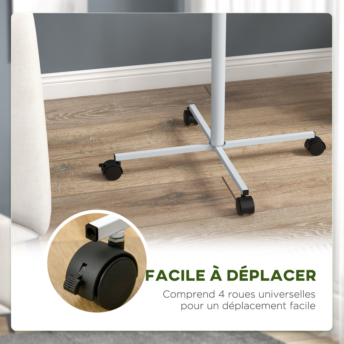 Mangeoire à oiseaux sur pied avec 4 roulettes perchoir 2 bols amovibles plateau rond acier inoxydable Ø 60 x 138H cm blanc-4