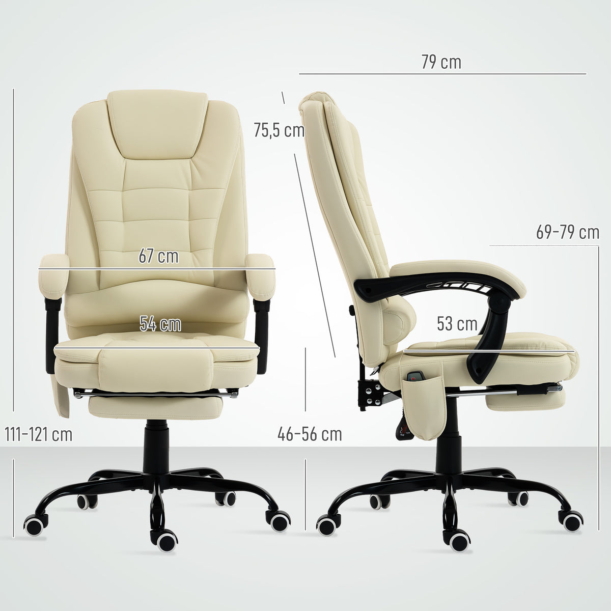 Fauteuil de bureau massant, chaise de bureau avec hauteur réglable, dossier inclinable et télécommande filaire, beige-2