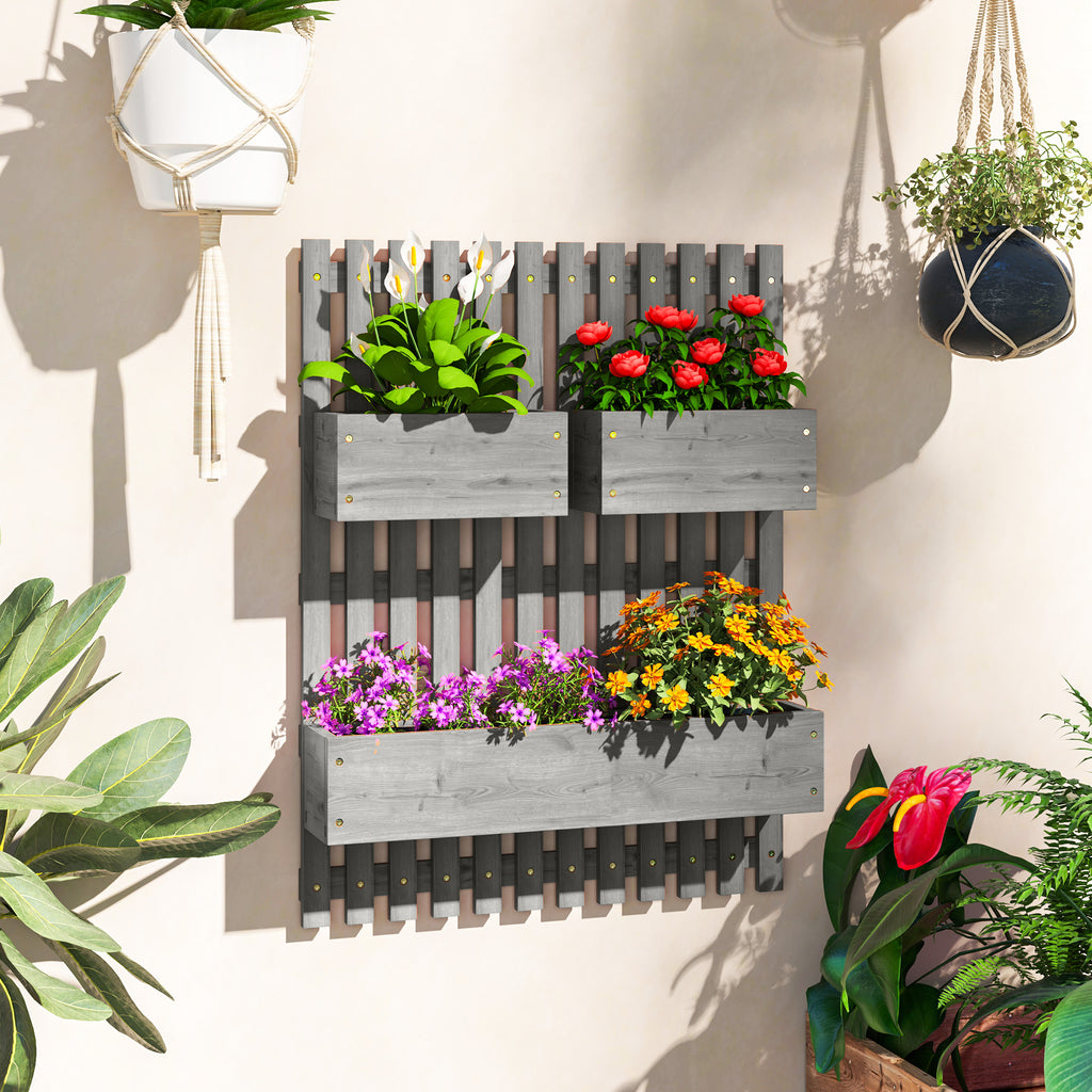 Jardinière murale potager avec 3 bacs en bois massif amovibles, tissu non tissé, 60 x 16 x 80 cm gris-1