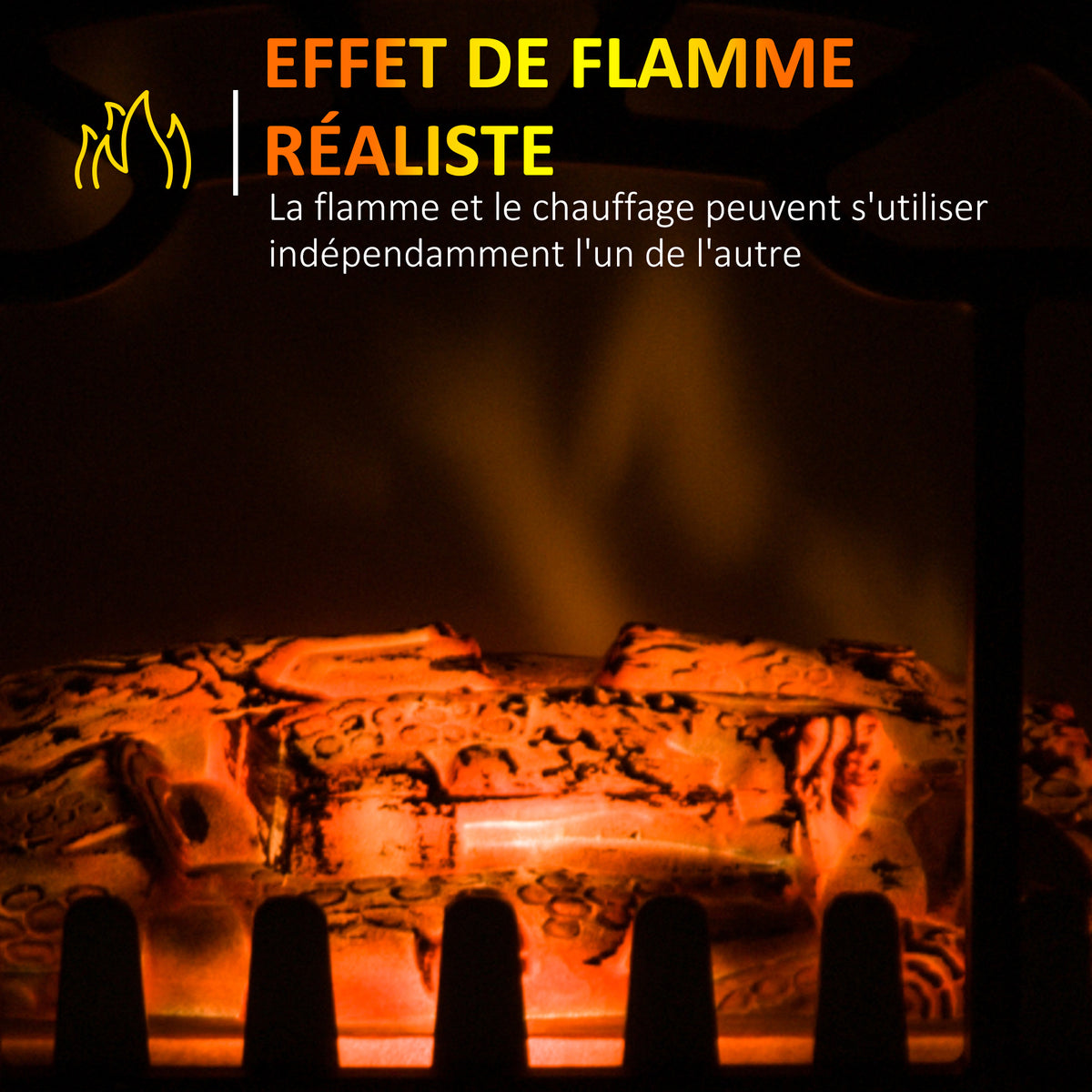 Cheminée électrique radiateur Imitation Flamme avec luminosité et réglable 925 W / 1850 W Porte métal Verre trempé Noir-4