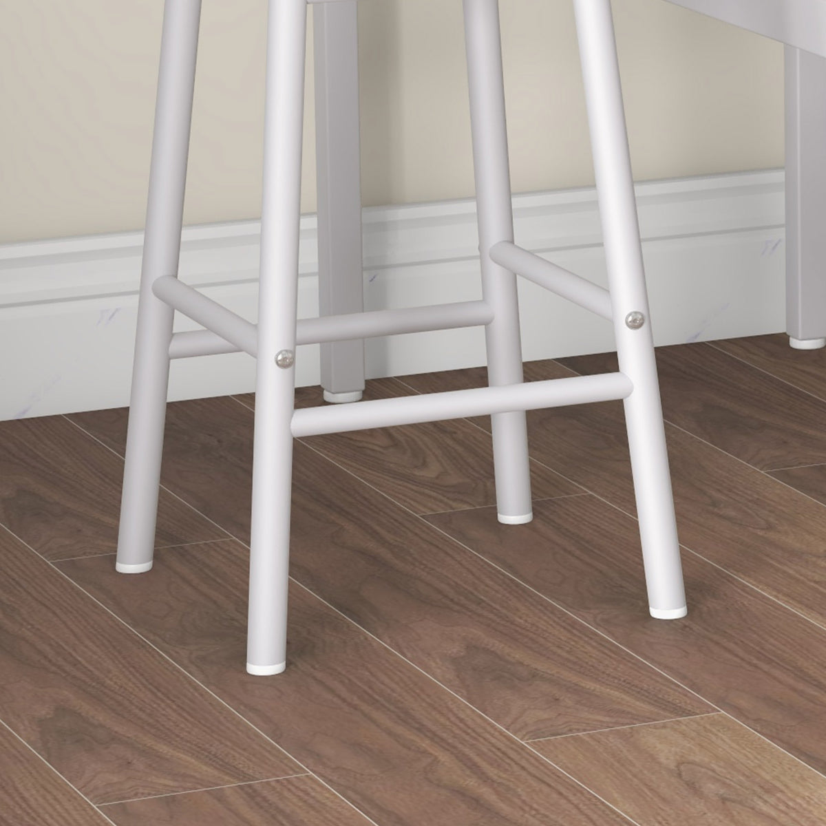 Ensemble table haute de bar + 2 tabourets structure en acier plateau aspect bois naturel 2 personnes blanc-8