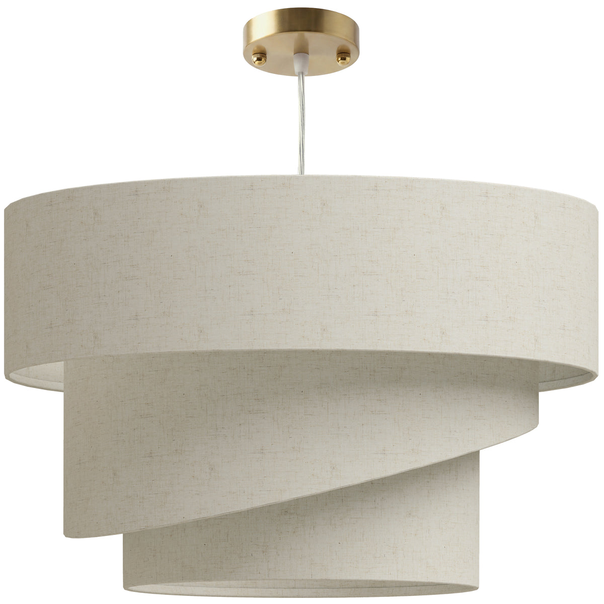Suspension Luminaire à 3 Abat-Jour Effet Lin, Ampoule Non Incluse E14 40 W, Câble Réglable, Rosace Dorée, Beige-0