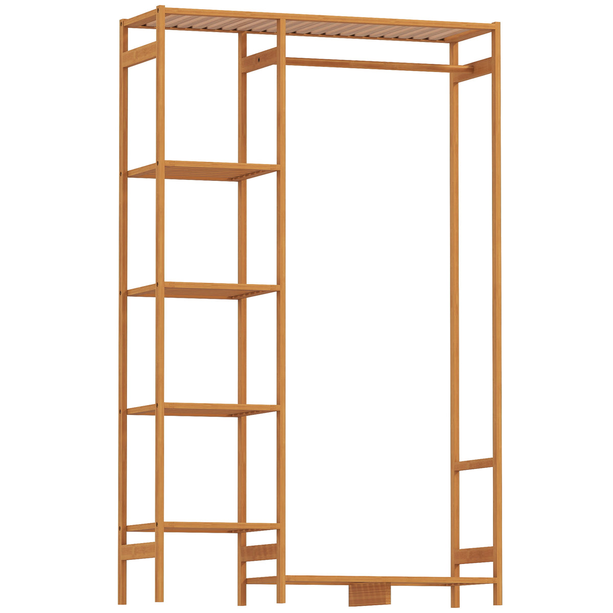 Portant à vêtements en bambou avec étagère de rangement à 6 niveaux et tringle de suspension, 90x30x145cm, bois naturel-0