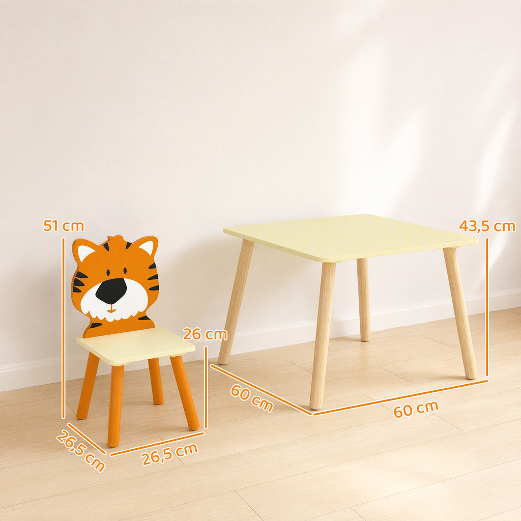 Ensembl Table pour Enfant avec 4 Chaises 5 Pièces en Bois, Dossier en Forme Animale, Coins Arrondis, 3-8 Ans, Jaune-2