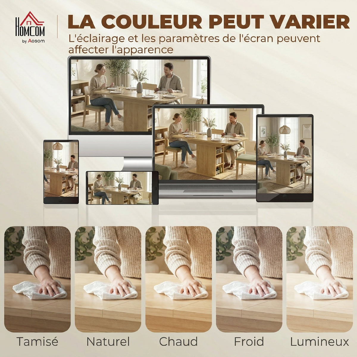 Table à manger extensible rectangle pour 4 à 6 personnes, table de cuisine 110-130 cm, 6 étagères ouvertes, bois naturel-8