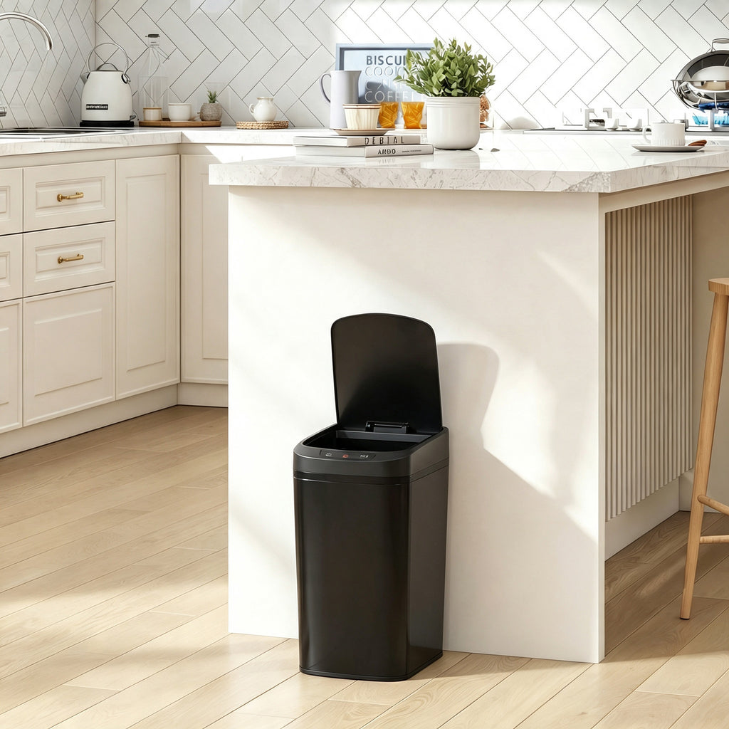 Poubelle de Cuisine Automatique 12 L en Acier Inoxydable, Poubelle à Capteur avec Couvercle, 28 x 22 x 41 cm, Noir-1
