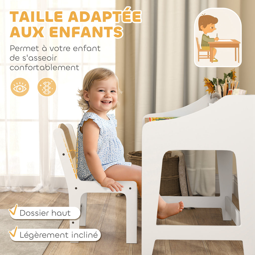 Ensemble bureau et chaise pour enfant 3 à 8 ans avec compartiments et étagères ouverts, effet bois naturel-5