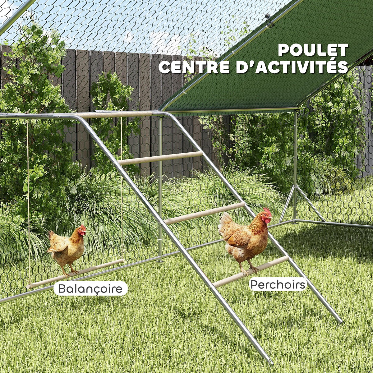 Perchoir pour poules à 5 niveaux en bois de pin et acier, échelle balançoire, 82 x 150 x 110 cm, argent-3