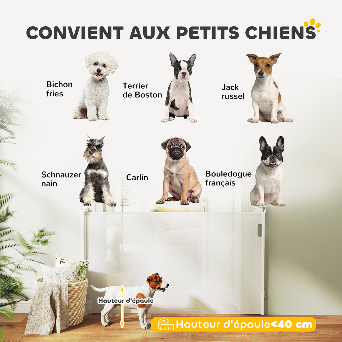 Barrière rétractable pour chien largeur 149 cm verrouillage automatique - blanc-7
