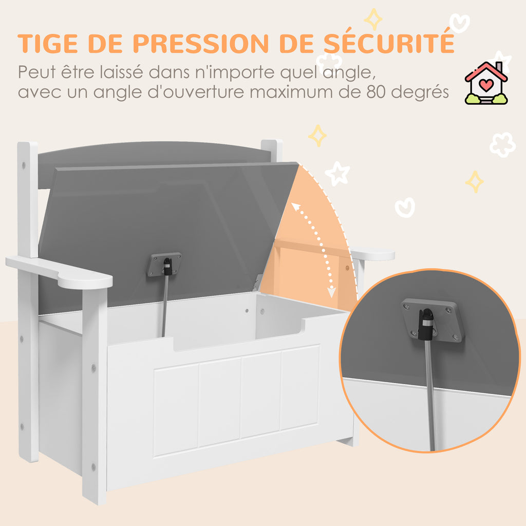 Coffre à jouets pour enfants 2 en 1 et banc avec dossier et accoudoirs - vérin pneumatique 68,5L x 34l x 58H cm-5