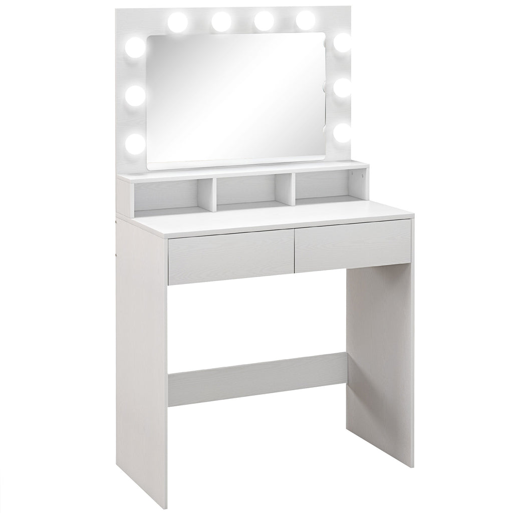 Coiffeuse avec miroir Hollywood, tiroirs, 3 modes d'éclairage, 10 ampoules, 80 x 40 x 135 cm, blanc-0
