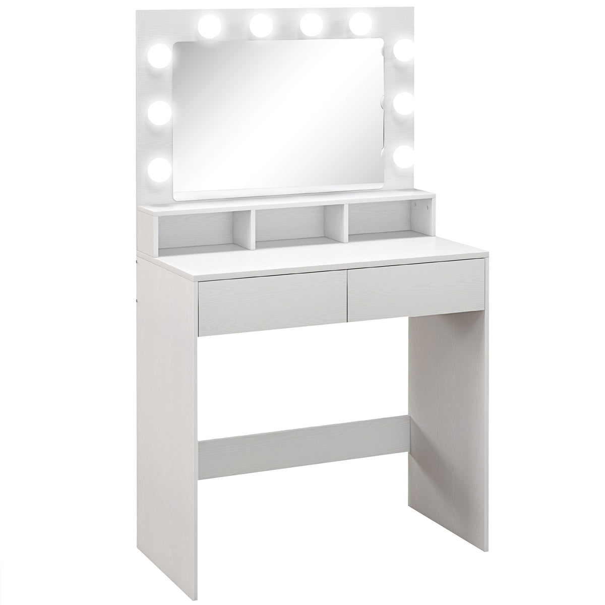 Coiffeuse avec miroir Hollywood, tiroirs, 3 modes d'éclairage, 10 ampoules, 80 x 40 x 135 cm, blanc-0