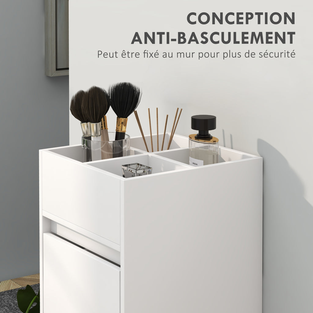 Meuble de rangement pour salle de bain avec 4 compartiments, 3 tiroirs et porte-serviettes, dim. 35 x 30 x 90 cm, blanc-4