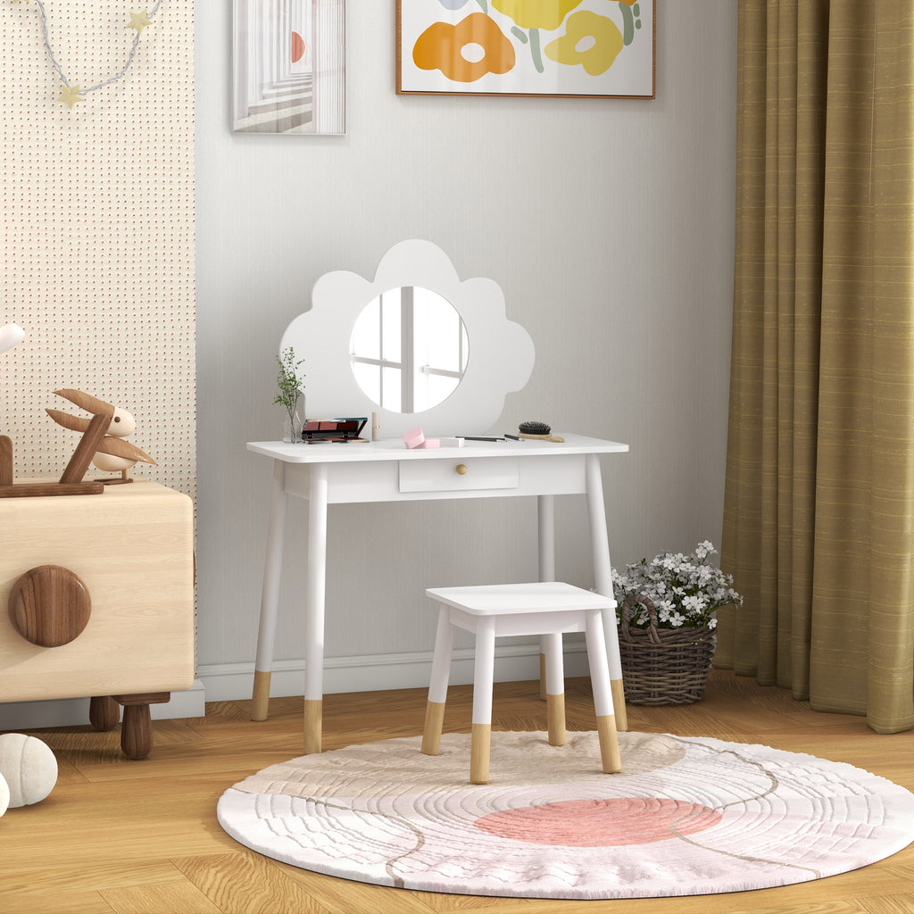 Ensemble coiffeuse pour enfant avec tabouret, coiffeuse 2 pièces pour enfants de 3 à 6 ans, miroir forme de nuage, blanc-6